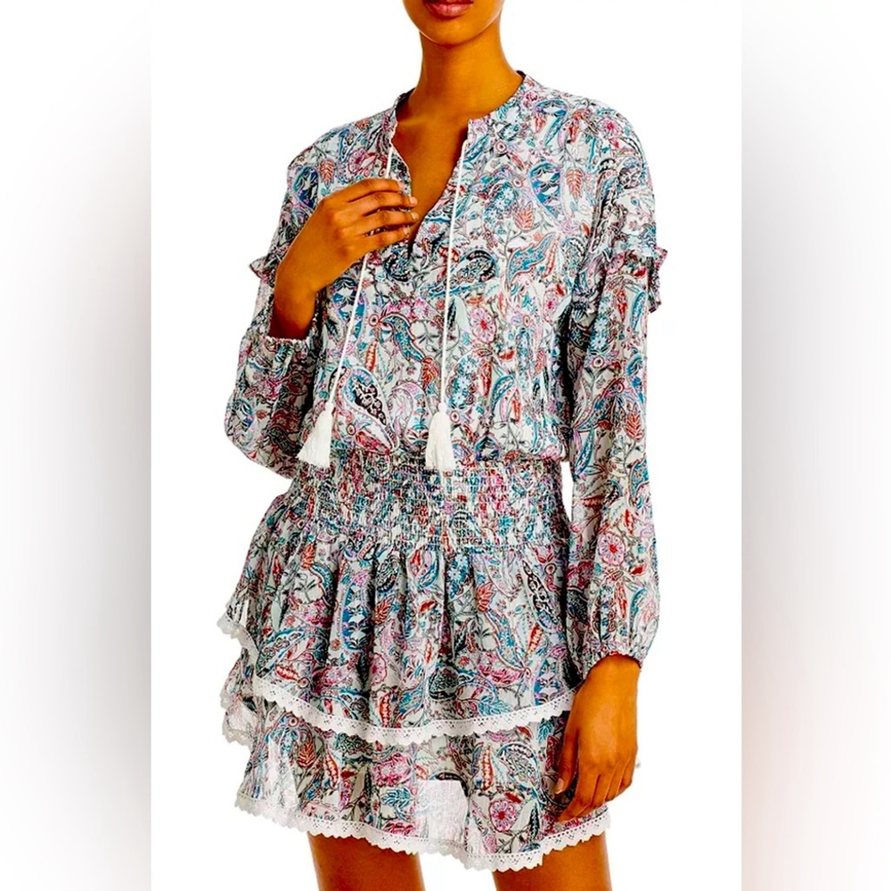 Aqua Multicolor Paisley dress WHITE MULTI Women's Paisley Smocked Waist